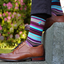 Load image into Gallery viewer, Electric blue pairs with burgundy and violet highlights for a whimsy and spirited color combination that puts the OG in original. For the lad who never compromises on being completely himself, this energetic design will add definition to any formal or casual outfit.